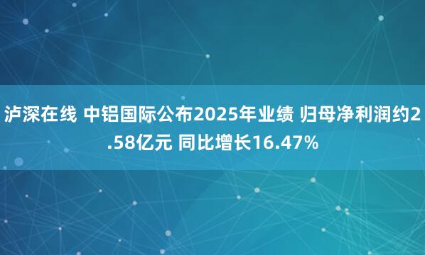 泸深在线 中铝国际公布2025年业绩 归母净利润约2.58亿元 同比增长16.47%